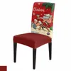 Stoelhoezen kerststrand kerstman claus rode stretch cover 4pcs elastische stoelbeschermer kas slipcovers eetkamer decoratie