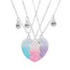 Colliers de pendentif 3pcs / ensemble Butfly paillettes colorées coeur de pêche brisée pour 3 filles amitié BFF Friend bijoux cadeaux