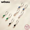 リングWostu Drop Earrings 925 Sterling Silver Water Drop CZ Four Colors Zircon WeddingEarrings for Women Wedding Fine Jewelry Fie1018