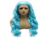 24quot الأزرق الأزرق المتموج البارز مقاوم للحرارة الدانتيل الاصطناعية الدانتيل الجبهة Cosplay wig4139366