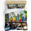 Bedding Sets Green Parrot Animal Tropical Plant Flower 3pcs Set For Double Bed Home Textile Duvet Cover Quilt Pillowcase