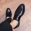 Casual Shoes England Style Mens Patent Leather Lace-up Derby Shoe Trend Breathable Platform Sneakers Youth Oxfords Footwear Male