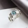 Cluster Rings Fashion Blue Crystal Women Leaf Engagement Zircon Cubic Graceful Girls White Rose Gift Ring