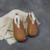 Chaussures décontractées Johnature Femmes Flats Généralités en cuir hiver 2024 Rétros Vintage Concis Mori rond