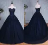 Dresses 2022 Dark Blue Sweet 16 Dresses Ball Gowns Applique Beaded Crystal Sequin Open Back Tulle Quinceanera Dress Prom Dress 8th Grade L