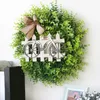 Kwiaty dekoracyjne sztuczny symulacja wieńca roślinnego zielone liście ogrodzenie Bowknot na domek frontowych drzwi do dekoracji ścian ślubnych