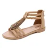 Sandálias de verão Sandálias sandálias femininas Bohemian com zíper de diamante Sapatos planos romanos Flip Flop Salpetes 240228