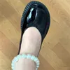 Sukienka buty perły dla kobiet okrągłe palce u stóp kobiety niskie obcasy Mary Janes Chain Podżeganie Femme kostki