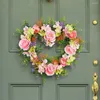 Decorative Flowers Rattan Material Garland Valentine's Day Heart Wreath With Simulation Rose Flower For Wedding Decor Wall Happy