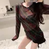 Women's T Shirts Mesh Bottoming Shirt For 2024 Summer Thin European Style Long Sleeved Printing Sunscreen Jacket Stacking Piercing Top