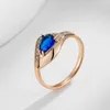 Cluster anneaux Kinel Sparkling Blue Natural Zircon Ring pour les femmes Luxury 585 Rose Gold Color Vintage Wedding Party Daily Bijoux