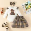 Set di abbigliamento bambine neonate neonate autunno 3 pezzi abiti maniche lunghe gannurship e gonna a quadri fascia