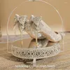 Dress Shoes Comemore Wedding Sequins Women 2024 Autumn Gold Rhinestone Bow Bridal Ladies Shoe Crystal Hoge Heels Pumps Elegant 42
