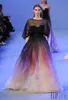 Gracioso elie saab ombre pregas vestidos de noite Aline pura tripulação cola de mangas meia -noite vestidos de baile de noite