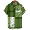 Mäns avslappnade skjortor 2024 Hawaiian skjorta med 3D-växttryck bomull och spandex kortärmad sommarknappar EU stora strandkläder