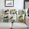 Pillow Bird Pattern Cotton Linen Cover Throw Color Crayon Painting Home Decorative Car Sofa Case Cojines