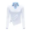 Camisas Ttygj 2023 Golf Wear Clothing Sport Sports Sports de manga longa Cantura de outono de outono Lappel White Fashion Tshirt