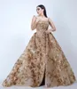 2019 Saudi Arabic Evening Dresses Long Detachable Skirt Gold Applique Evening Gown Vestido De Longo5302623