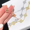 Vans Fashion Clover Six Flower Bracelet Inlaid with Full Diamond High Edition Thick Plated V Gold 18K Gold Light Luxury Fashion Classic Bracelet