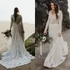 Robes Hippie Boho Beach Elopement Robe de mariée sans mousseline en mousseline en mousseline à manches longues à grande taille