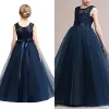 Dresses Navy Blue Cheap Flower Girl Dresses In Stock Princess A Line Sleeveless Kids Toddler First Communion Dress with Sash MC0889