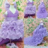 Robes Purple High Flower Girl Robes pour les mariages Ruffles Big Bow Jewel First Communion Robe Kids Formel Wear Girls Pagean