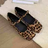 Casual Shoes Flat Heels French Dress Party For Woman Mary Jane Square Toe Leopard Print Classic Lady Fashion Shallow Mujer