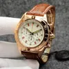 Chronomat B01 44 -мм качественный часовой хронограф Движение Quartz Rose Gold Silver Dial 50th Angary Men Watch Leather ster Mens6443838