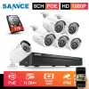 System Sannce 8ch 1080p FHD POE Network Video Security System med 6st 2MP CCTV utomhusväderbeständig IP -kamera Byggd mikrofon