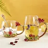 Mugs Flower Tea Cup Set Water With Spoon Lid Glass Coffee Mug Office Shop Cafe Milk Drinkware Birthday Christmas Gift