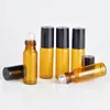 Opslagflessen 100 stcs/lot 5 ml Amberrol op de rolfles voor etherische oliën Navuleerbare parfum deodorantcontainers met zwarte dop