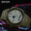 Watches Sanda 2155 Nya digitala män Sports Watch LED Lysande armbandsur Boy and Girl Electronic Waterproof Brand Student Stop Watches