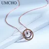 Pendants UMCHO Elegant Necklaces 925 Sterling Silver Jewelry Created Rose Gold Color Character Smile Necklace Wedding For Mom
