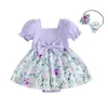 Clothing Sets Baby Girl 2 Piece Outfits Floral Print Short Sleeve Romper Dress With Cute Headband Set Summer Clothes For 0-18 Months