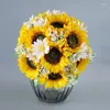 Dekorativa blommor JFBL Artificial Sunflower Bridal Wedding Bouquet Romantic Handmade Holding Flower Fake Confession Party Church