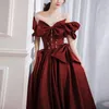 Partykleider Yosimi-Red-Kleid für Frauen Lange Nacht Slash Hals von der Schulter a-line Hochzeit Geburtstag