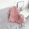 Home Clothing Multi Colors Cotton Summer Short Sleeve Cardigan Tops With Shorts 2 Pcs Homewear Set Pajamas Pijamas Feminino Clothes