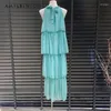 Casual Dresses Summer French Sweet Lace-up Halterneck Sleeveless Dress For Women Loose Solid Color Long Cake Elegant