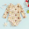 Zestawy odzieży Baby Girl Swimsuits Summer Floral Print Netgted Backless Long Rleeves kombinezon do kąpieli dla malucha garnitury plażowe