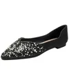 Sapatos casuais outono Spring feminina Flat 2024 Shortable Rhinestone Pearl Ponto raso macio de tamanho grande 41 42 43