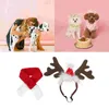 Dog Apparel Set Pet Hat Kit Rhinestone Headband Christmas Santa Velvet Winter Dress Up Scarf