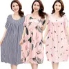 Women's Sleepwear 17071801women Summer Ladies Cotton Silk Print Nightdres Comfortable Rayon Thin Short-sleeved Multi-color Home Clothes