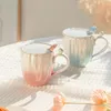 Mugs Pearl Mug Cups Gradient Color With Lid And Spoon High Quality Personality Gift Couple Coffee Cup Ceramic Drinkware