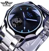 Winnaar Blue Ocean Geometry Designer Mens Watches Top Luxe Kleine wijzerplaat Roestvrij staal Automatisch skelet Mechanisch modemerk7860060