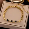 Link Bracelets ANENJERY 316L Stainless Steel Square Bracelet For Women Vintage Gold Color Wrist Chain Jewelry Birthday Gifts