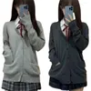 Knits de mujeres Séteres universitarios Cardigan uniforme de otoño invierno japonés sólido en v-cuello botón bolsillo suelto de manga larga de manga larga