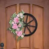 Decorative Flowers Wreath Front Door Outside Spring Wheel Garland Simulation Green Outdoor Garden Floral Stem Storage