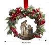 Dekorativa blommor Julfödelse Helig familj krans med konstgjorda bär Jesus Kristus dörr hängande krans Xmas -festival dekor