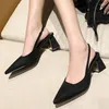 Chaussures habillées dames en vente 2024 Brand Slip Women's Pumps Automne Points Point Flock Solid Talons Chunky Fashion High Heel Pump Femmes