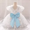 Baby Girl Flower Dress Fairy Bow Short Sleeves Princess Prom Dresses for Girls Birthday Party Kids Clothing Summer Weddidng Gown 240325